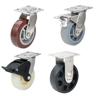 China swivel & Stainless Steel Rigid Caster 4/5/6/8 Inch Swivel Caster Wheel Trolley Rubber Wheel With Brake Anti Rust And Wear Resistance. for sale