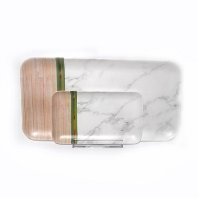 China Simple modern wholesale wooden marble pattern design melamine prison food serving tray for weeding or party for sale