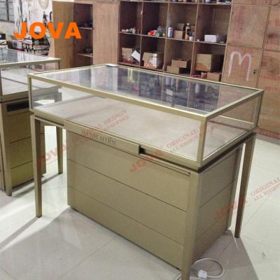 China Concise Luxury Metal Jewelry Display Cabinet Glass Upright Showcase for sale