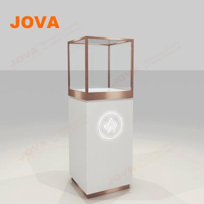 China Concise Modern Design Glass Jewelry Cases Showcase Rose Gold Aluminum Tower Display for sale