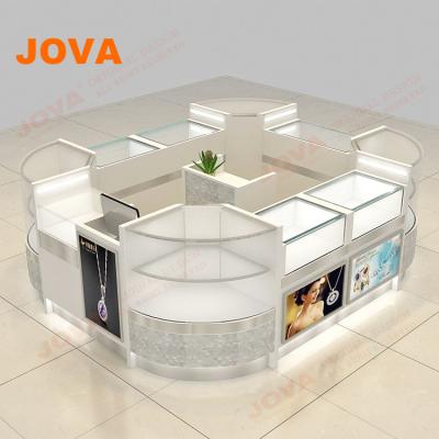 China Concise Unique Design Mall Corner Cabinet Glass Display Jewelry Kiosk Furniture for sale