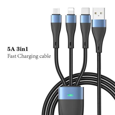 China Type-c Durable Strong 3in1 Universal Mobile Phone Micro Durable Charging Light 5A Fast Ing Cable Meidou for sale