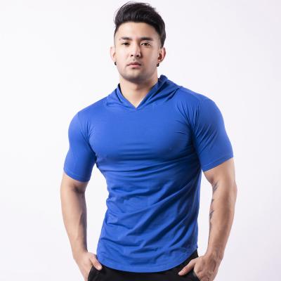 China 2022 Men's Breathable Elastic Hooded T-shirt Customized Sportswear Breathable Top Active Forging Sportswear Fitness for sale