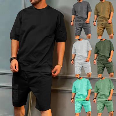 China Men's breathable shorts sets casual short-sleeved men's casual short-sleeved fashion sportswear men's border trend short pants T-shirts simple sweat suit for sale