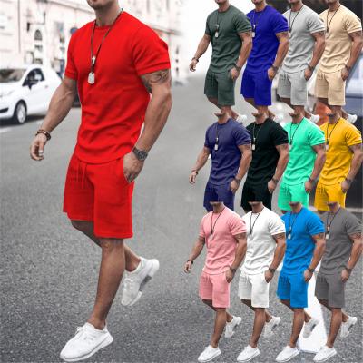 China Summer Men's Short Sleeve T-shirt 2 Piece Breathable Muscle Fitness Equipment Shorts Casual Suit Sports Sweat Shorts Set for sale