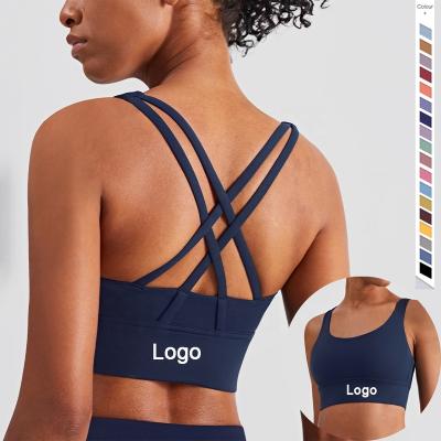 China Wholesale High Quality Custom Breathable Logo Fitness Underwear Yoga Bra Top Padded Running Seamless Gym Sports Nylon Bra for sale