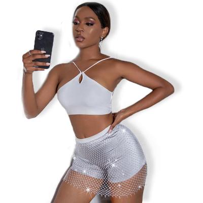 China Anti-Static Net Crystal Bodycon Elastic Short Pants Diamond Trousers Shorts Women's Rhinestone Lingerie for sale