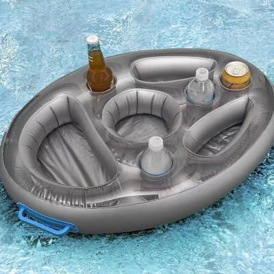 China Outdoor Sport Game Factory Large Capacity Clear Float Cup Drink Holder Inflatable Float Bar With 8holes For Beach Pool for sale