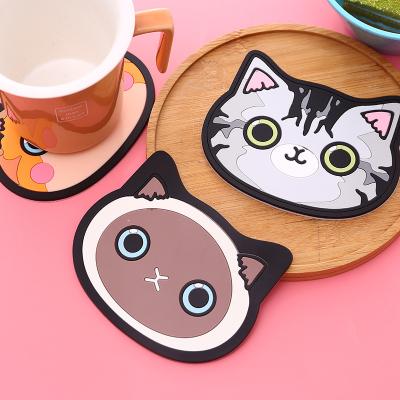 China Viable Cartoon 10 Styles Custom Logo Private Label Silicone Cute Kitchen Dining Bar Table Decoration Cup Mats Pads Cat Coaster for sale