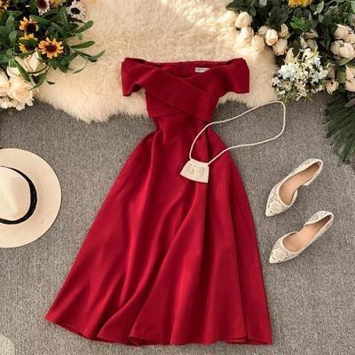 China Fashion A576 Anti-Static Off The Shoulder Women Party Red Dress for sale