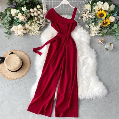 China New Style A581 Anti-Static Women One Shoulder Long Overalls With Belt for sale