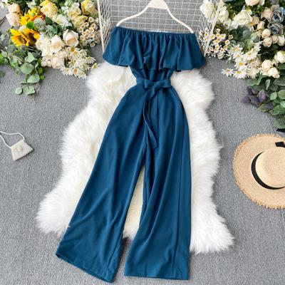 China Latest A584 Sexy Anti-Static Women Off Shoulder High Waist Long Jumpsuits for sale