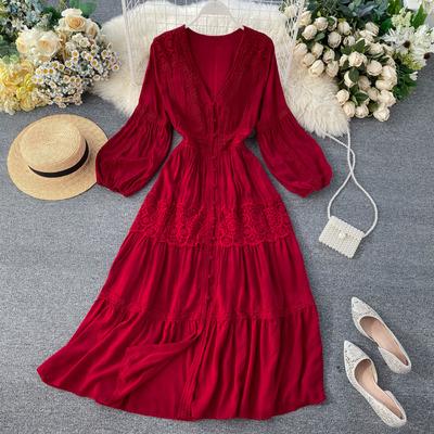 China A587 Fashion Style Fashion Ethnic Dress Women's Ethnic Maxi Dress Ins Lady Sexy Lace Embroidered Bohemia Dress for sale