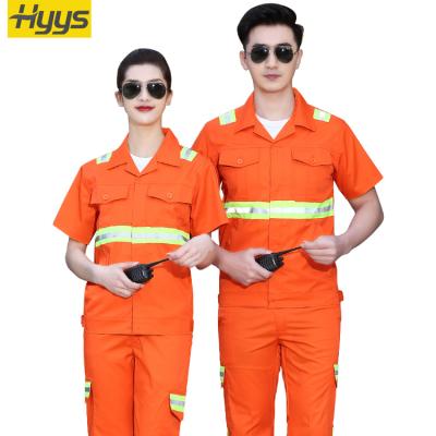 China Comfortable Fluorescent Yellow Polyester Cotton Reflective Brands Summer Working Suit Workwear for sale