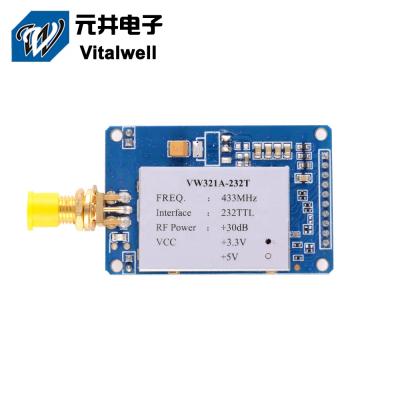 China VW321A 5V 232TTL 2km 1w rf 433mhz long range transmitter FSK modem rf transmitter wireless data transmission receiver for sale