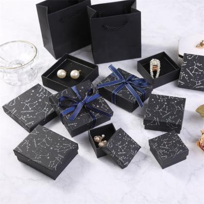 China Exquisite Custom Bracelet Ring Earrings Jewelry B Logo Black Kraft Paper Necklace Gift Jewelry Wholesale Recyclable Packaging Box for sale