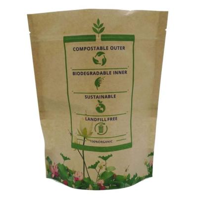 China Biodegradable custom printed biodegradable kraft paper PLA packaging bags doypack with ziplock for sale