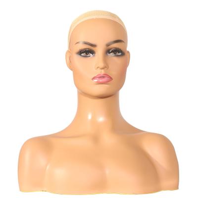 China Piercable wigs and jewelry show mannequin head and full shoulder black bust female light skin color with ear hole for sale