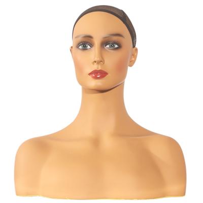 China Realistic Piercable Full Bust Skin Mannequin Head With Shoulders For Earring And Hat Display for sale