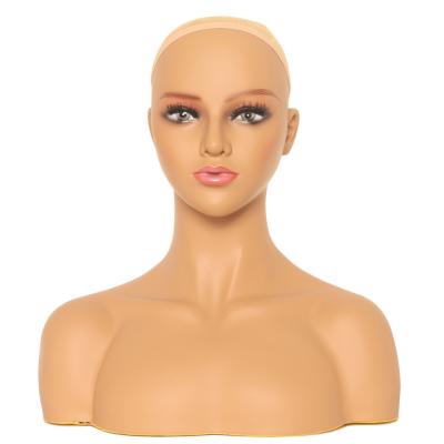 China Piercable Skin Mannequin Head With Shoulders Black Female PVC For Hat Sunglass for sale