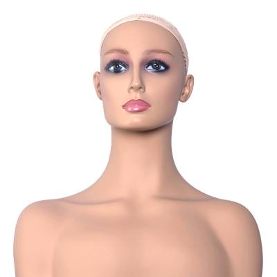 China Piercable African American Face PVC Mannequin Head With Shoulders With Make Up for sale