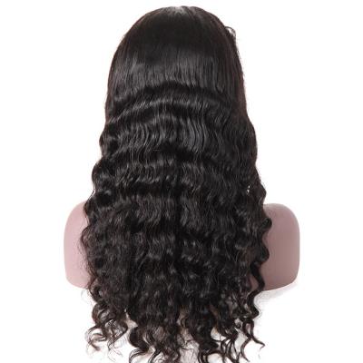 China Brazilian Loose Deep Wave Human Hair Wig 18 Inch 4x4 Lace Up Black Color 100% Natural Look Human Hair Tangle Free for sale