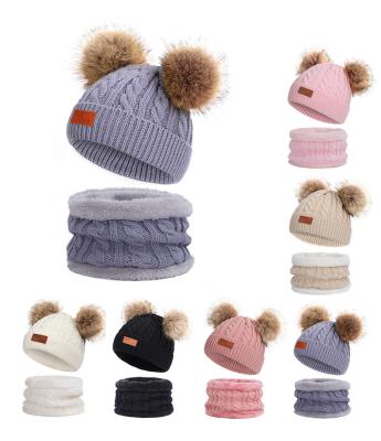 China COMMON Wholesale Customization Cute Winter Knit Hat Baby Beanie Hat Children Thick Warm Warm Hat and Scarf Costume for sale