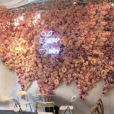 China Eco-friendly New Product Decorative Flowers & Braids 3D Flowers Roses Panel Wedding Backdrop Artificial Silk Flower Wall for sale