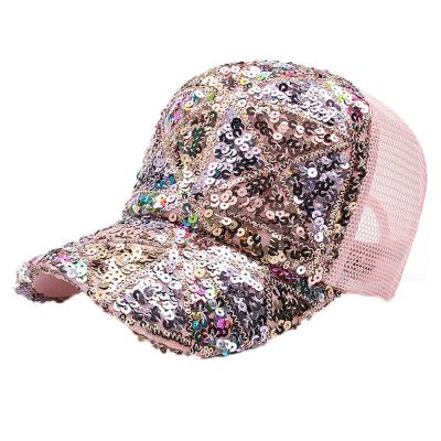 China breathable & Pony Hat Mesh Glitter Messy Waterproof Trucker Women Shinny Sequin Ponytail Hats Sequin Ponytail Hats Sequin Baseball Caps for sale