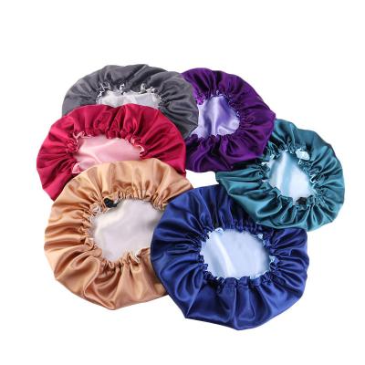 China Wholesale Custom Adjustable Soft Hair Satin Silk Double Layer Sleep Cap Sleep Cap Female Hair Hood for sale