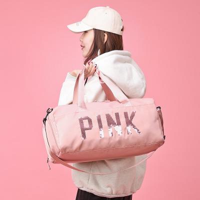 China Wholesale Pink Gym Duffle Travel Bag New To Sport Duffle Bag Gym Bag Overnight Women Durable Portable Glitter Weekend Duffel Bag for sale