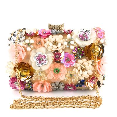 China Sparkle Luxury hot sale bling floral crystal beaded evening clutch women party purse fashion ladies clutch for sale