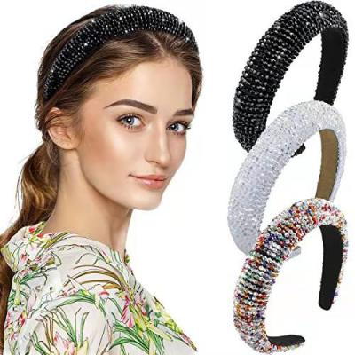 China Wholesale popular headband women's handmade wide brim crystal sponge crystal headband for sale