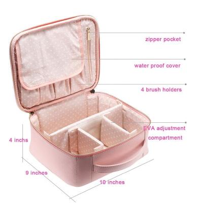 China Custom Logo PU Leather Cosmetic Bag Travel Makeup Train Case Travel Makeup Train Case Cosmetic Case for sale