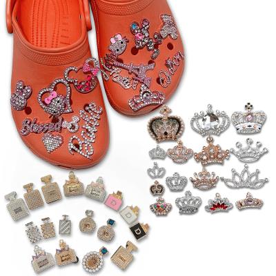 China Metal shoe charm designers metal luxury bling custom shoe charms for clog shoes decoration rhinestone metal disigners wholesale metal brand for sale