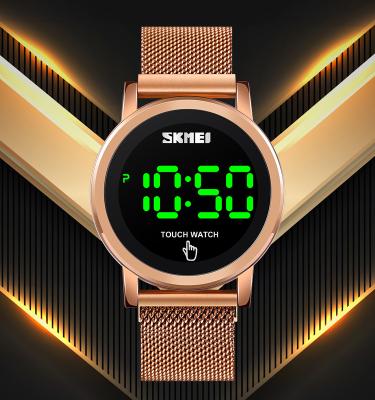 China SKMEI 1668 Day/Date Luxury Gold Stainless Steel Band Led Digital Display Touch Screen Men Watch for sale