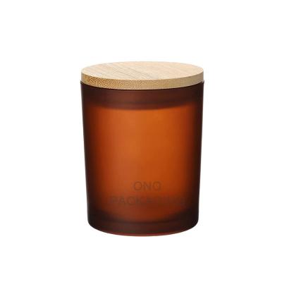 China Gift & Craft ONO 7.5 Ounce Amber Glass Candle Jar With Bamboo Lid For Making Empty Candle Container for sale