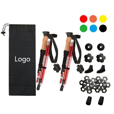 China Rising & Mountain Climbing Customize Service Folding Cork Handle Aluminum Shaft Outdoor Folding Canes Trekking Poles Hiking Canes for sale