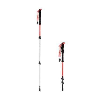 China Rising & Hot Selling Aluminum Alloy Climbing EVA Straight Handle Anti Skid 3 Section External Lock Fast Telescopic Mountain Mountain Climbing Personals for sale