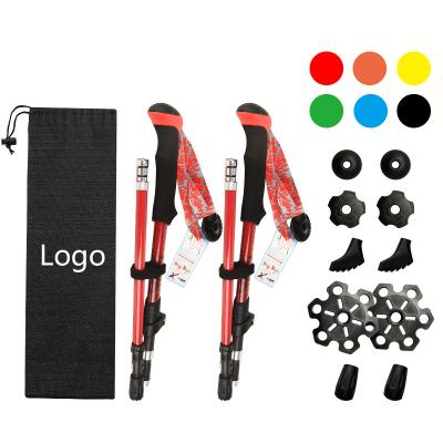 China Rising & 100% Ultralight Folding High Strength Folding Walking Climbing Climbing Sticks Canes Mountain Carbon Fiber External Lock Quickly Poles for sale