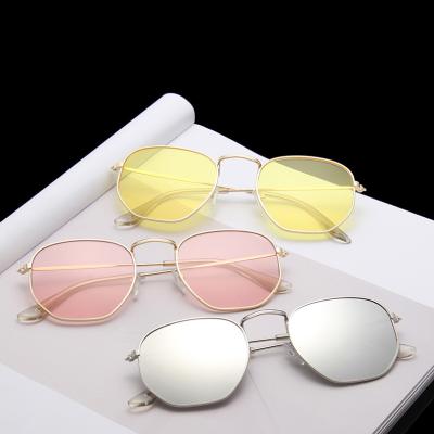 China Retro Fashionable Vintage Men Women Polygon Sunglass Black Gold Silver Alloy Frame Hexagon Sun Glass Sunglasses With Ocean Color Glass for sale