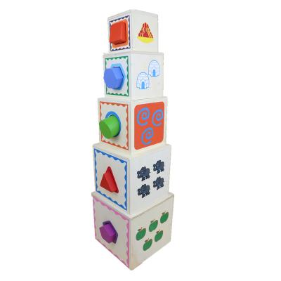 China Building Toy Wooden Box Multi Layer Intelligence Color Shape Recognition Wooden Sorting Stacker Shape Sorter Kids Toys for sale