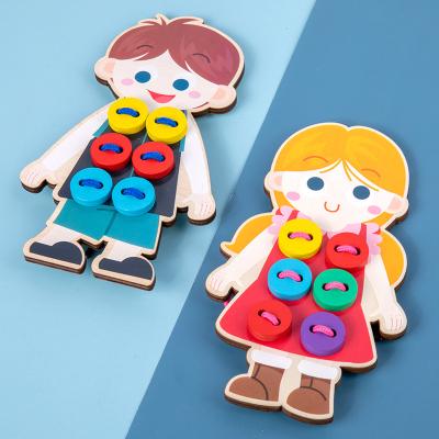 China Educational Toy Wooden Clothes Lacing Toys Montessori Fine Motor Skills Threading Game Sewing Button Lacing Early Development Kids Toys for sale