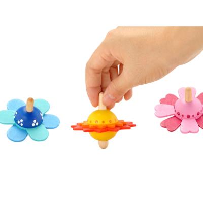 China Mini Handmade Flower Painted Wood Spinning Tops Wooden Toys Educational Toys Kindergarten Standard Tops Kids Toys 1pc for sale