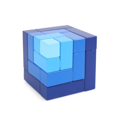 China Wooden Cube Puzzles Toy Wooden Brain Teaser Building Puzzle Stacking IQ Training Toy Jigsaw Logic Puzzle Educational Toy for Kids and Adults for sale