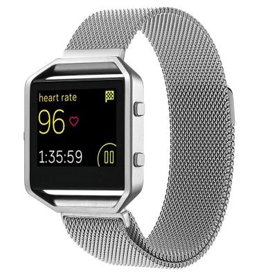 China SILVER COLOR 23mm Stainless Steel Loop Watch Band Milanese Magnetic Wrist Band + Metal Frame Case For Fitbit Blaze Watch for sale