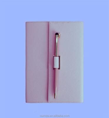 China Pink Spiral Soft Leather Fashion Cover Wooden Notebooks With Pen for sale