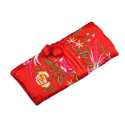 China Satin Jewelry Roll Cloth Embroider Travel Jewelry Roll Jewelry Roll, Jewelry Pouch JR017 for sale