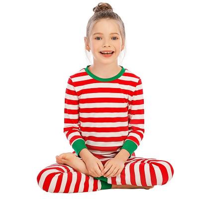 China Breathable Children's Pajamas Boys' Home Clothes Girls' Pajamas Set Christmas Style Striped Pattern for sale