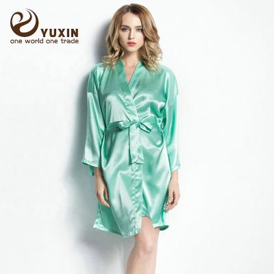 China Solid colors breathable simple satin robe made Chinese silk bridal robe robe SR1-001 for sale